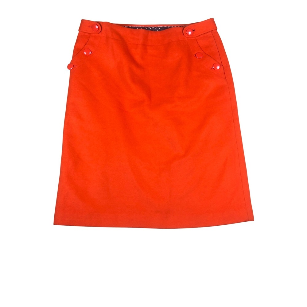 J.Crew Orange Wool Cashmere Blend Button‎ Accent Pencil Skirt Size 8 RN77388